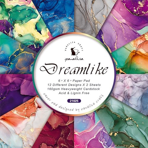 Scrapbooking Accessories Marble Pattern Bronzing Scrapbooking Cardstock Paper Pads Scrapbooking Supplies for Decorative Card 24 Sheets 6 x 6 (Dream)