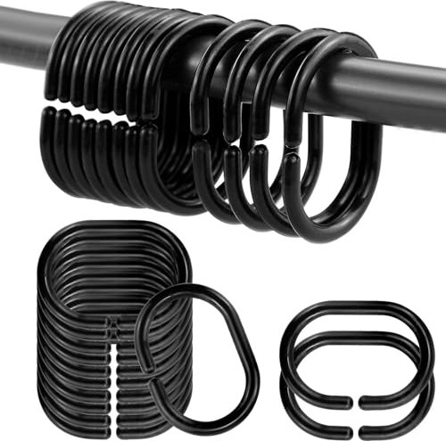 MAOQYE 24 Packs Shower Curtain Rings, Black Shower Curtain Hooks Plastic C-Shaped Bath Drape Loop Rail Rings for Bathroom Shower Window Rod