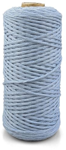 Netuno Cuerda algodón macramé Color Azul Claro 3 mm 100 m Hilo Artesanal Suave Resistente Trenzado decoración manualidad Bricolaje hogar Arte DIY