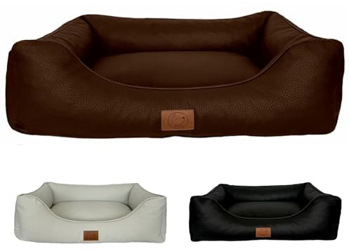 elropet Hundebett orthopädisch aus hochwertigem Kunstleder Milano XS/S/M/L/XL kleine Hunde große Hunde Hundekorb (Dunkelbraun, M (90x75x22cm))