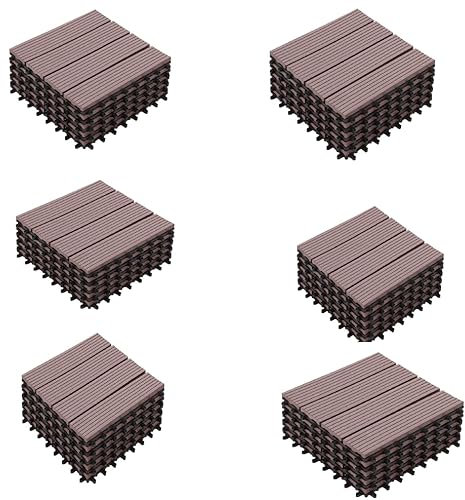30 Dalles de Terrasse en Marron en Bois Composite Clipsable Résistant Aux Forte et Basses Températures 30 X 30 cm Revêtement Extérieur Pour Jardin Balcon Piscine