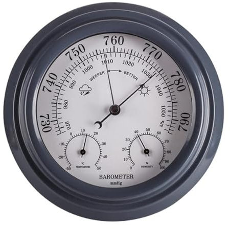 Barometer, Analoge Wetterstation, Wetterbarometer, Wandbarometer, 3-in-1-Thermometer-Hygrometer-Wetterstation, Schwarz