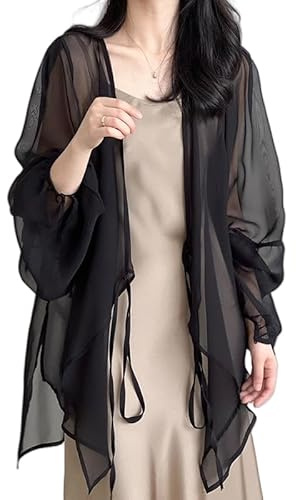 WLLDDDIU Coprispalle Donna Elegante,Cardigan Kimono da Donna Lungo in Chiffon Costume da Bagno Copricostume da Spiaggia Bohémien Bikini Trasparente Scialle Top Camicetta Kimono Leggera Avvolgente S