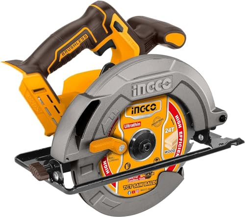 INGCO Scie Circulaire Sans Fil 20V (Produit Seul), Moteur Sans Balais, Diamètre 185 mm, 4800 tr/min, Profondeur de Coupe Maximale 65 mm CSLI1851