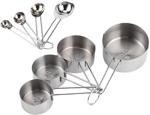 Cuchara de Cocina, Vaso Medidor, con Báscula de Acero Inoxidable para Condimentar, Harina, Leche en Polvo, Teterías, Bares, Cafeterías en Casa (SILVER)