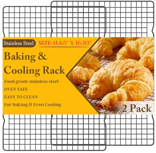 2PCS Cooling Racks for Cooking and Baking -11.65''x16.85''Heavy Duty Stainless Steel Wire Rack for Baking, Grilling, Roasting - Oven & Dishwasher Safe - Fits Half Sheet Pan（Black）