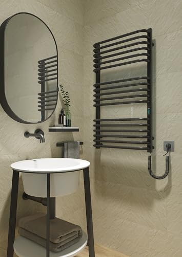 Scaldasalviette Nero 280W 95x53cm – Radiatore da Bagno Elettrico con Timer e Termostato – IP44 – Montaggio a Parete