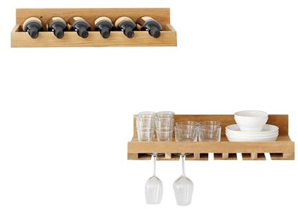 Weinregal Wand Holz Flaschenregal Schmal Wine Rack Weinschrank Hausbar Barschrank mit Weinglashalter Weinständer Getränke Regal Bar Regal Wand Mini Bar für Esszimmer Home Bar Küche(Wood color)
