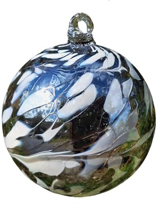 Glas-Hängedekoration, Braun Weiß mit Silber Metalik Effekt Kugel für Garten oder Fenster Kugel zum hängen Glaskugel Ornament Fensterdekoration mundgeblasenes Kristallglas Durchmesser ca. 15 cm