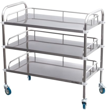 Allpax Labor-Rollwagen aus Edelstahl mit 3 Ablagen und Lenkrollen, 800 x 480 x 860 mm, ca. 135 kg Tragfähigkeit - Abräumwagen, Servierwagen, Transportwagen