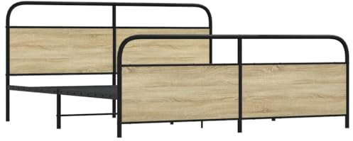 vidaXL Sängram utan madrass metall sonoma-ek 193x203 cm, sovrumsmöbler, dubbelsäng, sängbotten, säng, dubbelsängram, sovrumsmöbler