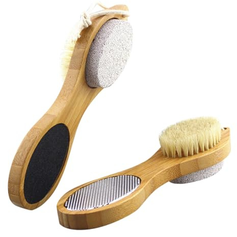 Healeved Bambus Fußschrubber für Dusche 2 Stück Fußpflegegerät mit Hornhautentferner Ergonomisch Leicht für Zuhause und Profi