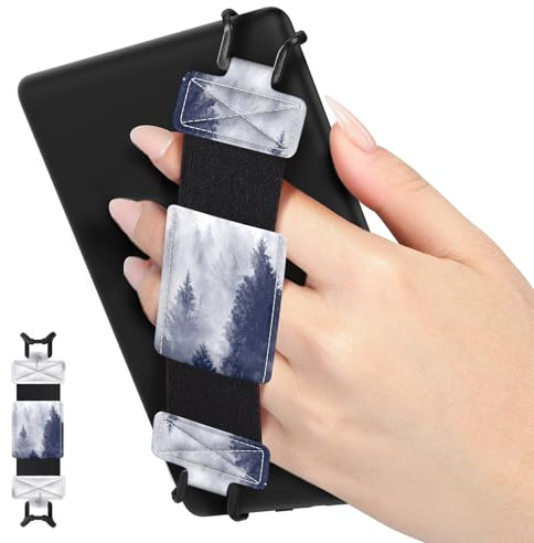 MoKo Soft Hand Strap for 6-8 Kindle eReaders Fire Tablet, Gray Forest | eReader Accessories for 6-8 Kindle/Kobo/Sony Tablets, Black High-Elasticity Hand Strap, Lightweight Finger Grip Holder
