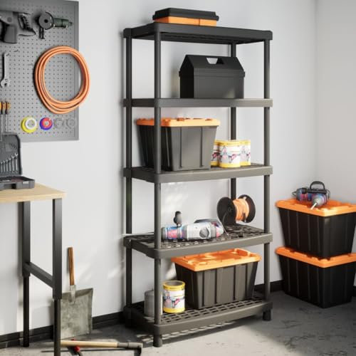 Brokky 4007261 Storage Shelf 5-Tier Black 93.5x45.5x194.5 cm PP Free Standing Shelf Floor Storage Unit for Bathroom,Living Room,Bedroom,Kitchen,Balcony or Office