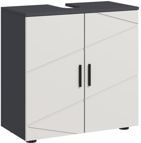 kleankin Waschbeckenunterschrank Grau 60 cm Breit 60 x 30 x 60 cm | Verstellbare Ablage, Unterschrank, Waschtischunterschrank mit Griff, Badunterschrank mit Kippschutz