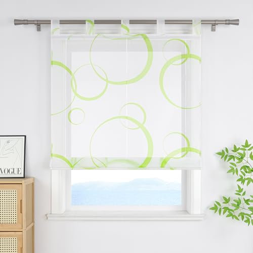 ESLIR Raffrollo mit Schlaufen Modern mit buntes Blasenmuster Raffgardinen Transparent Bändchenrollo für Fenster Voile Schlaufenrollo Wohnzimmer Grün BxH 100x150 cm 1 Stück