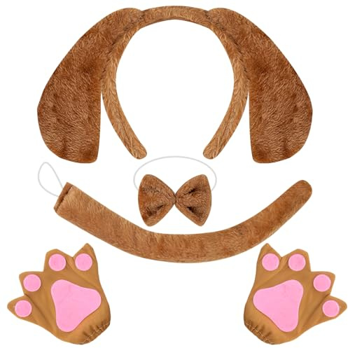Set di costumi per cuccioli con 5 accessori per cani, fascia con orecchie per cani, papillon, coda, guanti da zampa, costume da cane, accessori per costume da animale per Halloween, carnevale, feste
