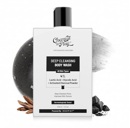 Chemist at Play Deep Cleansing Body Wash Activated Charcoal 236ml | Removes Dirt, Lactic Acid For Skin Texture, Glycolic Acid For Exfoliation