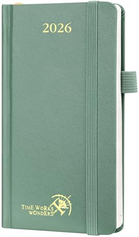 POPRUN Slim Diary 2026 Pocket Diary Hardback Small (16.5x9 cm) Week to View Appointment Diary Vertical Weekly Planner 26, Inner Pocket (Midnight Green)