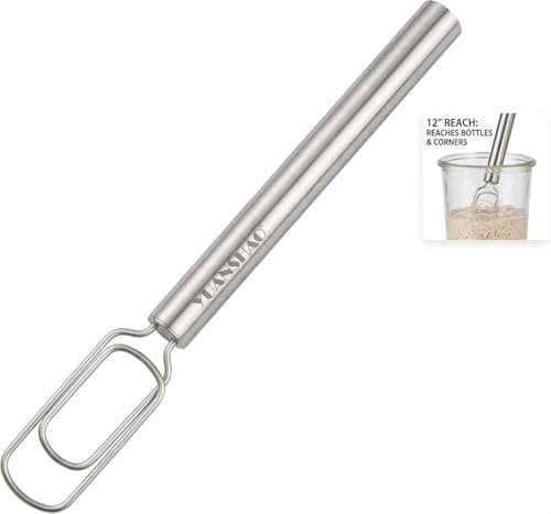 12 Sourdough Starter Stirrer -Narrow Stainless Steel Jar-Friendly Whisk - Heavy-Duty Danish Dough Mixer fits Weck, Mason & Tall Jars - Long Handle Stirring Tool for Thick Startersr, Dishwasher Safe