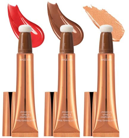 Liquid Blush Set, Cream Blush Stick, Buildable Face Makeup, Long-Lasting Smudge-Proof Finish, Multiple Shade Bronzer Highlighter Contour, Lightweight Blendable Formel, 3 Pieces