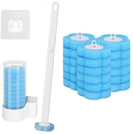 Disposable Toilet Brush with Holder with 48 Cleaner Refills, Wall Mounted Toilet Brush Set for Toilet Bowl Bathtub Sink Wash Basin-Blue/Purple(Marine/Lavender Flavour)