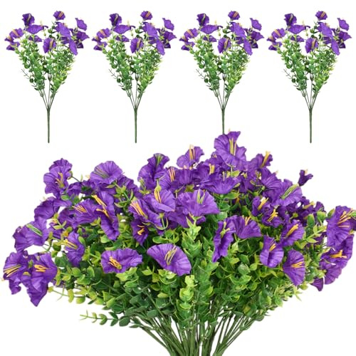 Rylae 10 Piezas Flores Artificiales Decoracion Exterior Ramos Violetas, Flores Artificiales Flor Falsa con Protección UV, para Decoración de Jardín, Balcón, Ventana (Morado)