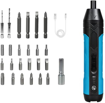 26Pcs Cordless Screwdriver Set,4V Rechargeable Electric Screwdriver 1500mAh Battery,300RPM Speed,4.5N.m Max Torque,Automatic Straight Handle,1/4 Chuck,Compact Power Tool for DIY & Home Repair