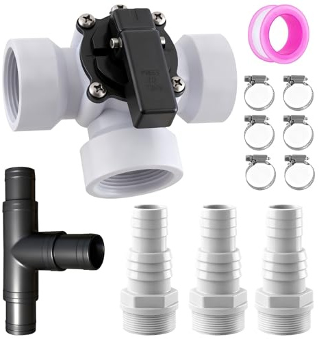 Dalephoric Bypass Set Pool 12-Teilig, mit 3 Wege Ventil, 32/38 mm Anschluss, ABS Adapter, Schlauchschellen und Dichtband, Pool Bypass Set für Sandfilteranlagen, Poolheizung, Wärmepumpen
