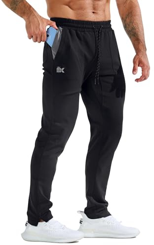 BROKIG Fitness Jogginghose Herren Lang mit Patchtasche, Gym Baumwolle Trainingshose Sporthose Herren Lang Slim Fit Hose (Schwarz,L)