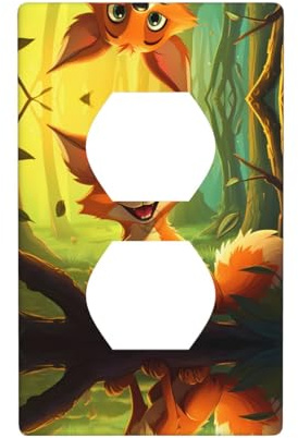 Phayah Placa de pared dúplex con patrón de zorro pequeño, tamaño estándar, policarbonato termoplástico, doble enchufe