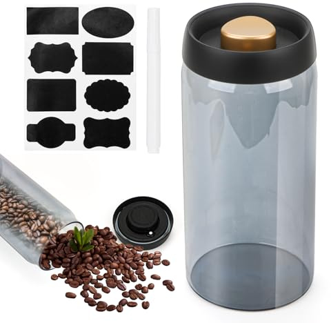 Bohrma Kaffeedose 1,8L mit Vakuumdeckel – Luftdichte Glas Vorratsdose für Kaffeebohnen & Gemahlenen Kaffee, Aromadicht & Frischhaltung, Kaffeebehälter zum Aufbewahren von Tee, Kakao & Nüssen