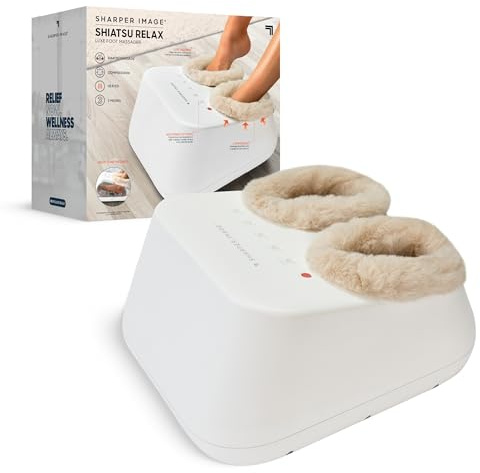 Sharper Image Shiatsu Relax Luxe Fußmassagegerät - Mehrzonen-Kompressionstherapie für Fersen, Bögen & Bälle, 3 Modi, Intensitätsstufen & Timer-Einstellungen, Ultraweiche Polsterung Fußmassagegerät mit