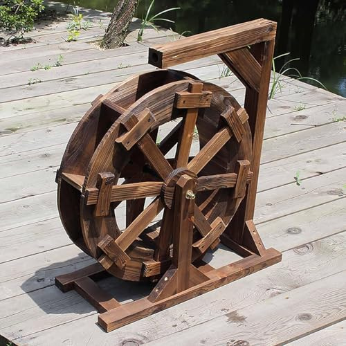 Fuente de madera con forma de rueda de agua, decoración rústica vintage para estanque al aire libre para jardín y balcón