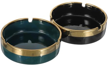 Homoyoyo Cenicero Cerámico Portátil Redondo con Borde Dorado Diseño Artístico y Funcional para Oficina Hogar Patio y Decoración de Mesa