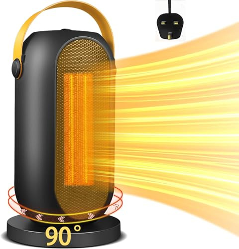 Space Heater, Portable Fan Heater, 600/1200W PTC Electric Heater, Tip-Over and Overheat Protection, Home Low Energy, Safe & Quiet for Office Room Desk Indoor Use（90° Oscillating）
