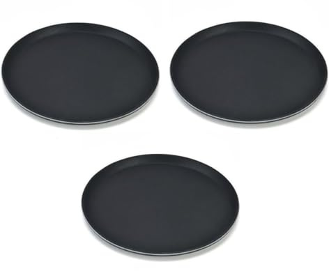 pcmoviles – Pack de 3 Bandejas Redondas para Servicio 40 cm Ø – Superficie Antideslizante Profesional – Bandejas para Bar, Restaurante y Catering – Caucho Negro Resistente