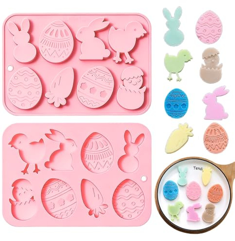 Molde de silicona de Pascua con 8 cavidades, pollo, conejo, huevo, moldes en forma de huevo, para chocolate, dulces, grado alimenticio para desmoldar (una pieza)