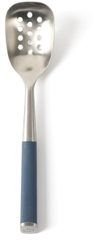 Calphalon Edge Stainless Steel Slotted Kitchen Spoon with Navy Blue Handle, Slotted Cooking Spoon for Draining, Heat-Resistant, Durable Kitchen Utensil for Home Use