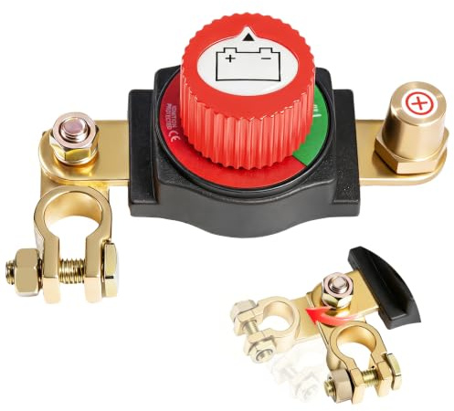 Coupe Circuit Batterie 12V-24V, 180° Réglable Étanche Interrupteur de Déconnexion en Laiton max 300A, bouton antivol Anti-Décharge pour Voiture, Camion, Bateau, Moto, Camping-Car et Tracteur