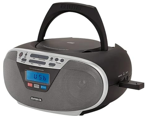 Aiwa Boombox CDT-200 (Argento) Lettore CD MP3 Bluetooth Radio FM USB | Riproduce CD, CD-R, CD-RW e file MP3. Bluetooth per lo streaming musicale wireless.