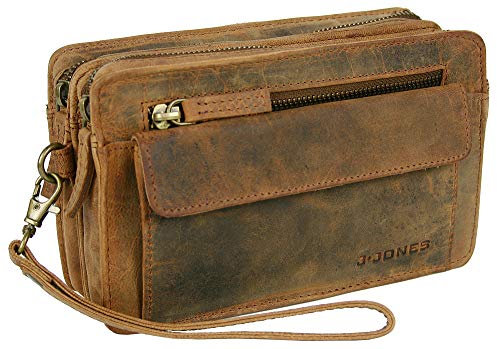 J JONES JENNIFER JONES Echt-Leder Herren Handgelenktasche - Herrenhandtasche - Brieftasche - Geldbörsentasche für Männer - Braun