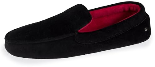 Isotoner - Pantofole uomo, mocassino con ricamo, Nero , 44 EU