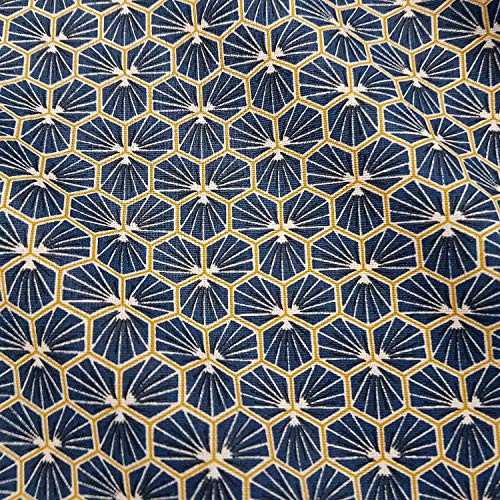 Tyg bomullstyg metervara blå mörkblå marinblå blommor vaxkaka blommor sexkantig geometrisk figur ny