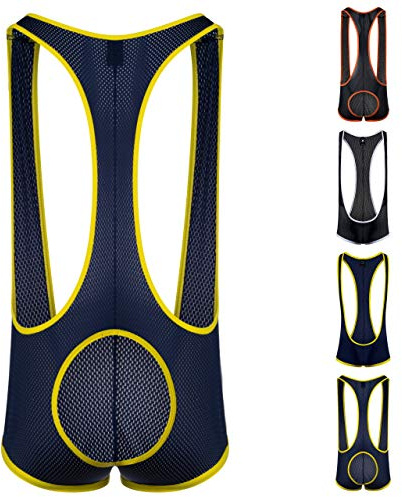 Gruff Pup Mesh Singlet (Navy/Yellow Assless, Medium)