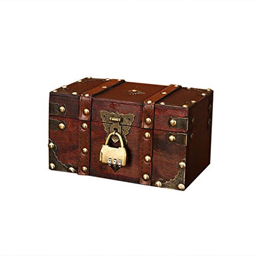 Seasaleshop Primlisa Schatztruhe | Buchsafe Mit Zahlenschloss | Holztruhe Piratenkiste Geschenk Box | Aufbewahrungsbox Dekorative Schatzkiste Aus Leder | 2 Größen