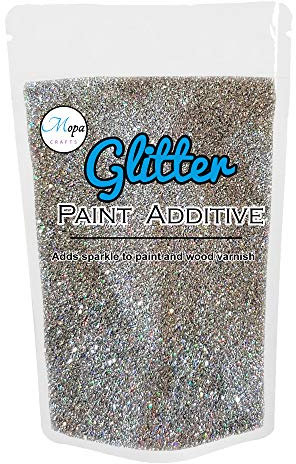 Mopa Crafts Holographic Silver Glitter Paint Crystal Additive 100g for Emulsion Paint - for use with Interior/Exterior Wall, Ceiling, Wood, Metal, Varnish, Dead Flat, Matt, Soft Sheen or Silk Paints
