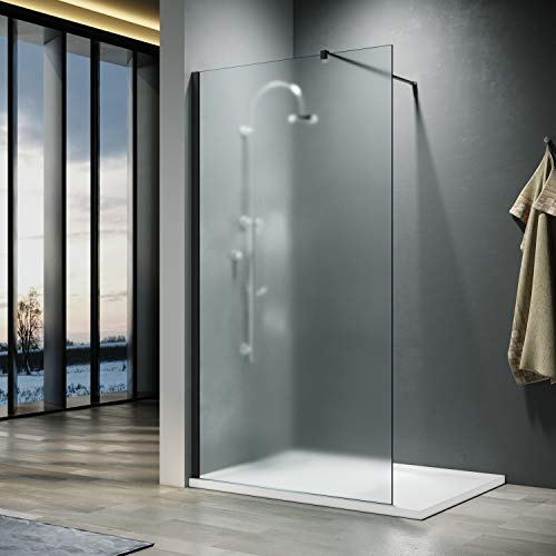 ELEGANT 700x1900mm Bathroom Walkin Shower Door Wet Room Enclosure Cubicles 8mm Full Frosted Easy Clean Safety Glass Bath Shower Screens Panel with Black Support Bars
