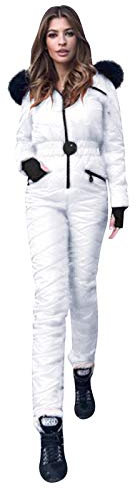 Lazzboy Skianzug Damen Schneeanzug Skioverall Skifahren Skianzüge Overall Jumpsuit Snowboard Skisuit Einteiliger Hoodie Winter Warme Schnee Outdoor Sports Ski Anzug (Weiß,M)