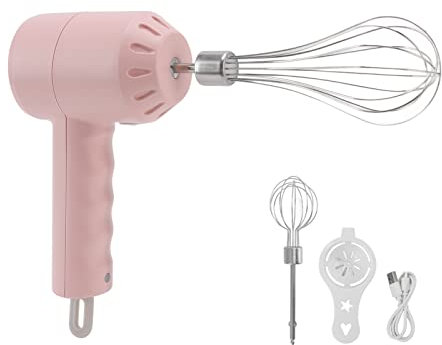 Elektrischer Handmixer, 3 Geschwindigkeiten, Tragbarer, Kabelloser Handrührer für Schneebesen, Eier und Milch, Edelstahlrührer Zum Schlagen, Mischen von Pudding, Kuchenteig(rosa)